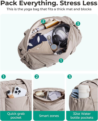BAGSMART Reiki Gym Bag for Women Puffy Yoga Mat Travel Weekender Duffle Bag | Lint-Resistant Lining, Wet-Dry Pocket & Anti-Slip Mat Loop, Ultra-Light, Roomy for Workout Gear, Water Bottle, Travel, Sports