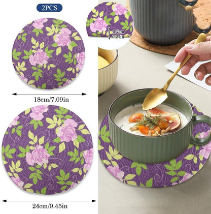 Hot Dishes 2 Pcs, Light Pink Flower Large Trivets Set for Hot Dishes Pots and Pans, Cotton Coasters Kitchen Accessories for Cooking Baking Dish Pan Pot Bowl Teapot