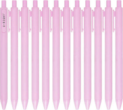 U-RIGHT 12 Pcs Gel Ink Pens Black Ink 0.5 mm Fine Point Smooth Writing Cute Pens for Office School (Light Pink)