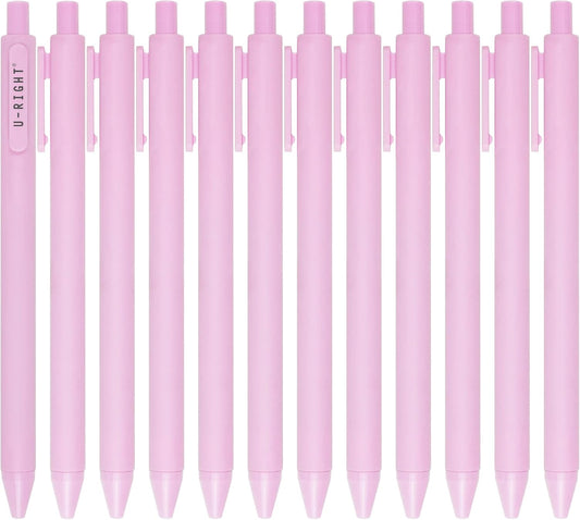 U-RIGHT 12 Pcs Gel Ink Pens Black Ink 0.5 mm Fine Point Smooth Writing Cute Pens for Office School (Light Pink)