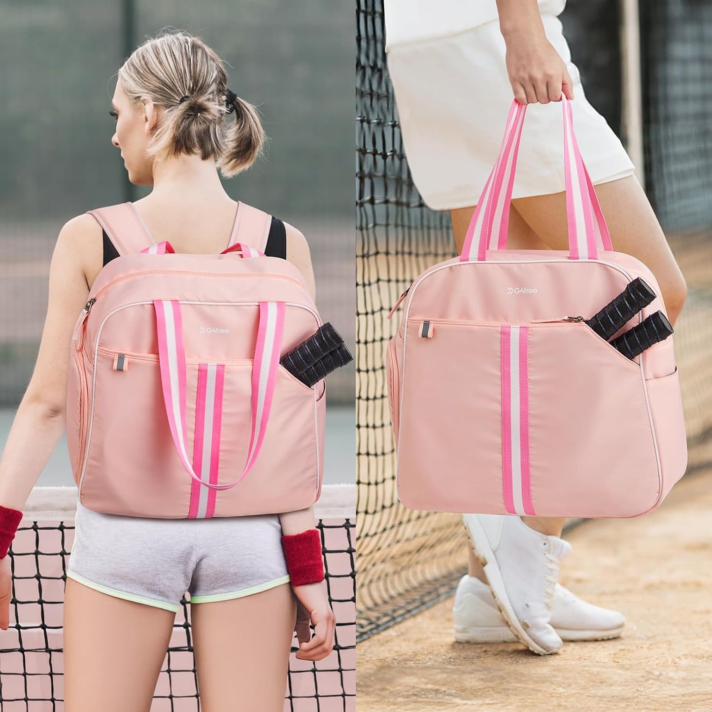 G4Free Pickleball Tote Bag for Women with Shoe Compartment, Fits 2 Paddles