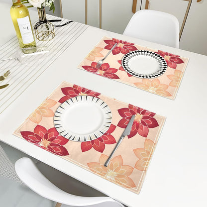 Table Placemats Set of 4 Geometric Flowers Peach Pattern Cotton Linen Cloth Washable Table Mats Heat Resistant Reusable Place Mat for Kitchen Dining 12x18 Inch