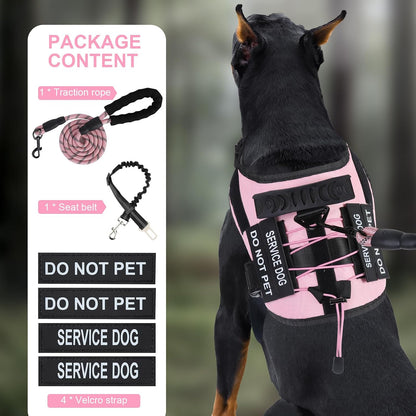 No Pull Dog Harness Small Medium Sized Dog, Service Dog Harness and Leash Set with 4 Patches, Adjustable Easy Walk Dogs Harnesses with Handle, Dogs Vest Harnesses French Bulldog, Chihuahua(Pink, S)
