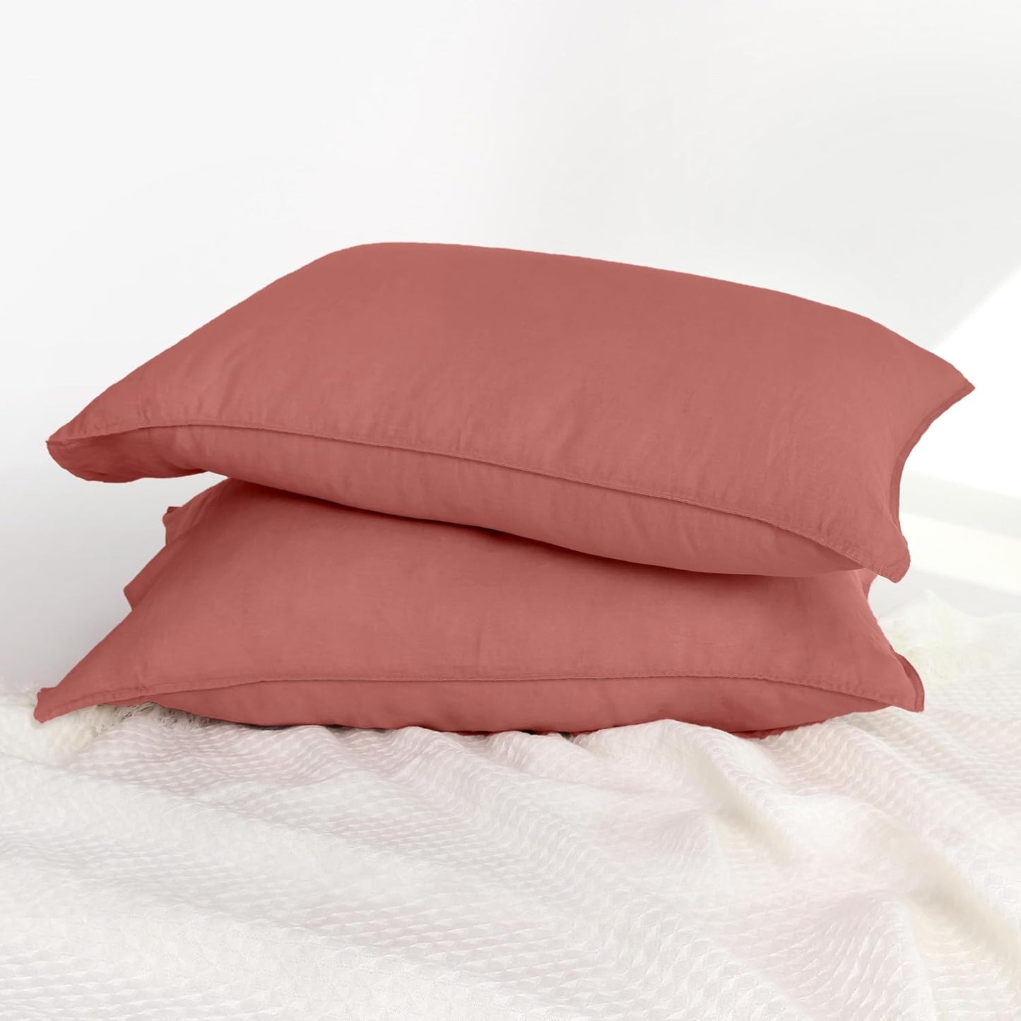 Linen World Linen Pillow Cases Set of 2,20"x30" Standard/Queen Size,100% French Natural Flax Soft Pillowcases,Clay Pink