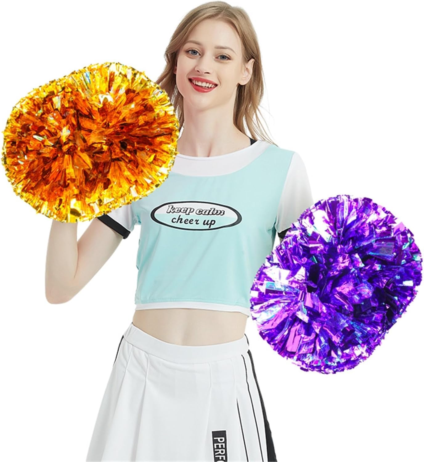 Shining Cheer Pom Poms 4pcs 6 Inch PET Handle Cheerleading Pompoms Performance Competition Durable Handheld Flower Pom Poms