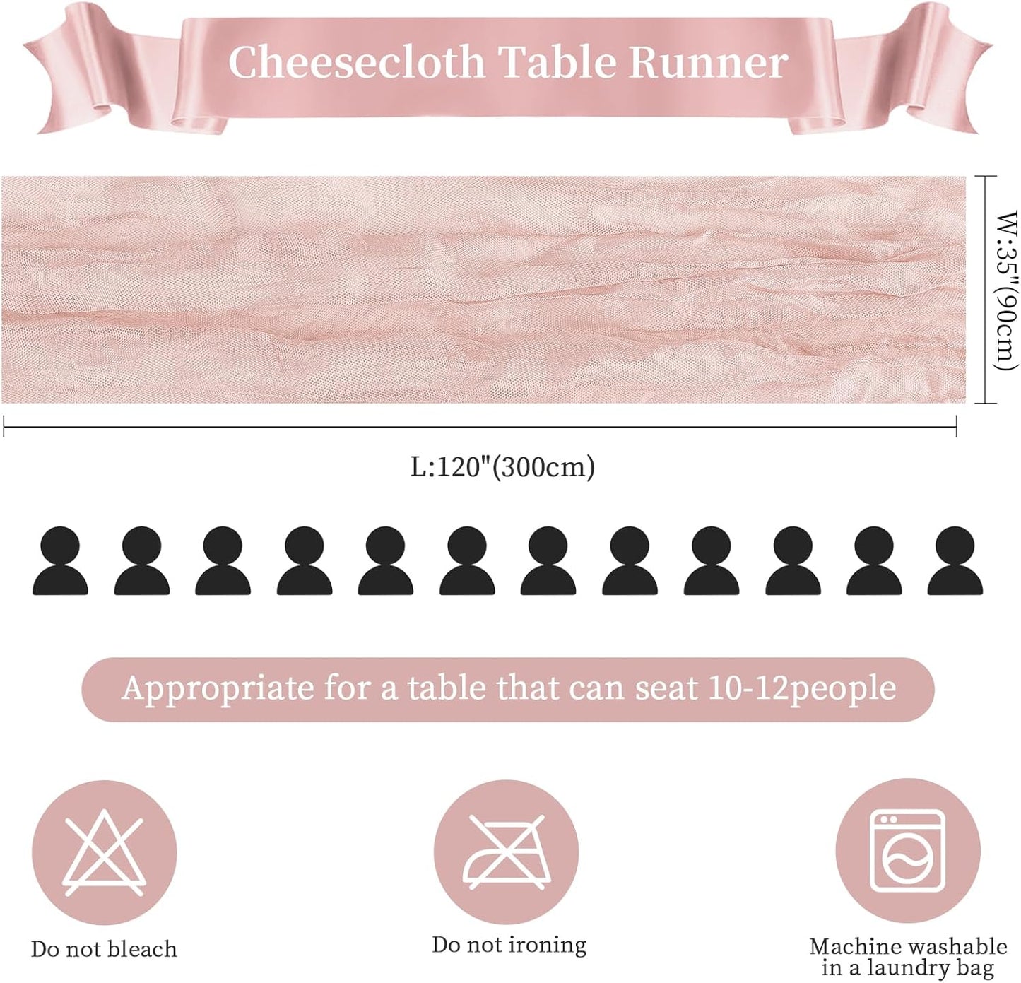 AGIRL 6 Pack Dusty Pink Cheesecloth Table Runner 10FT Long Boho Gauze Table Runner Rustic Sheer Runner for Graduation Wedding Bridal Baby Shower Birthday Holiday Party Table Decor Easter Decorations