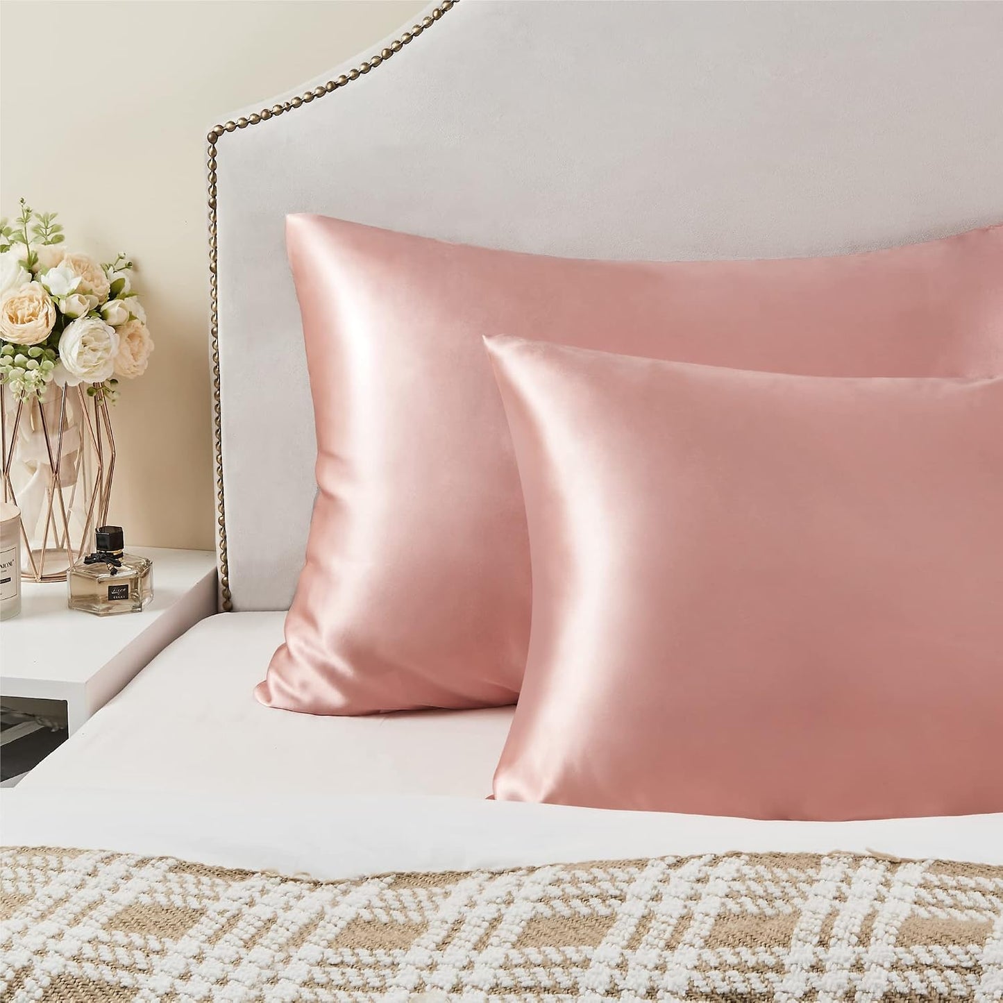 BEDELITE Satin Pillowcase with Zipper 2 Pack, Rose Pink Pillow Cases Standard Size, Super Soft and Cooling Similar to Silk Pillow Cases, Gift for Women Men(20x26 Inches)