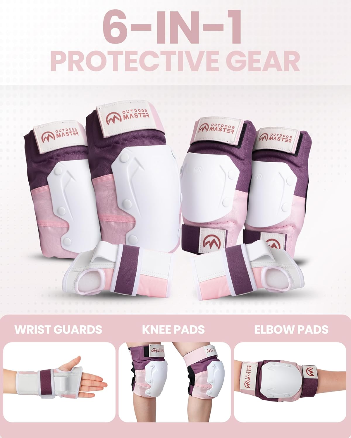 OutdoorMaster Knee Pads for Skating Knee and Elbow Pads for Adult &Youth - Skateboard Protective Gear with Wrist Guards 3 in 1 Saver Series for Skate