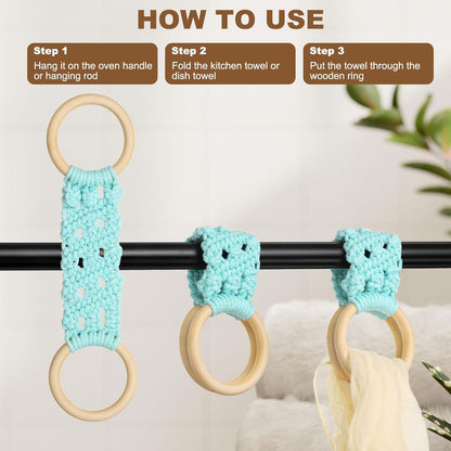 uxcell 2Pcs Kitchen Dish Towel Holder, 11"x3" Crochet Towel Ring with Hanging Loop for Cabinet House Oven Stove Door, Light Pink