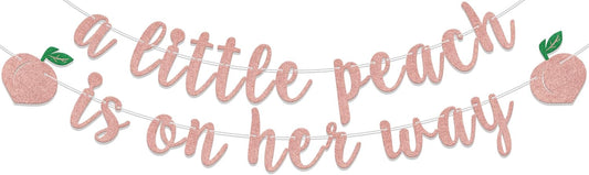 A Little Peach Is on Her Way Banner, Peach Girl Baby Shower Party Decorations, Peach Themed Kids' First Birthday Party Supplies Rose Gold Glitter
