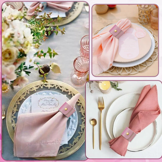 12 Pcs Leather Napkin Rings Vintage Buckle Napkin Holder for Table Decor, Wedding, Fall Dinner Party Thanksgiving Day Table Ornaments Classic Leather Party Decoration (Light Pink, Standard)