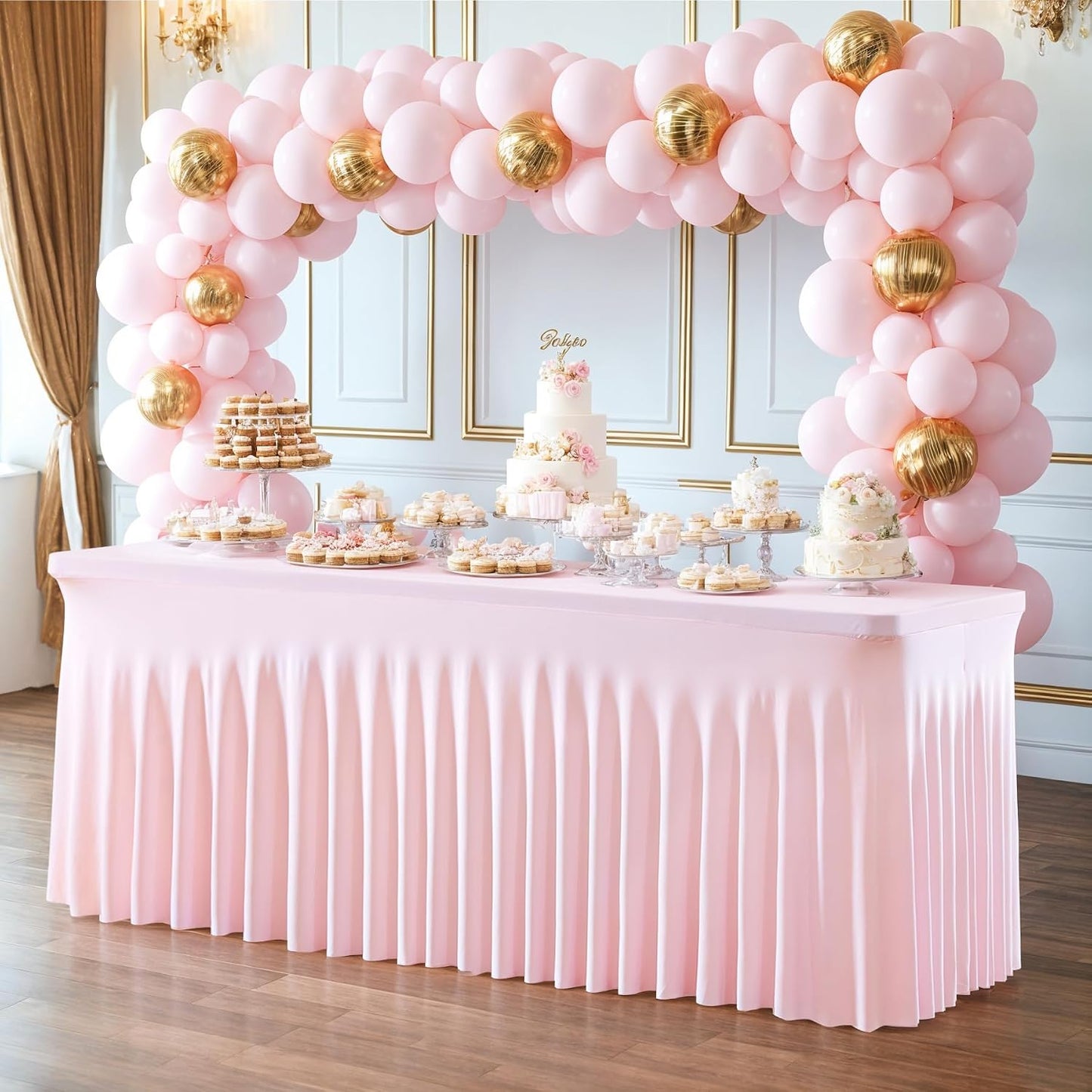2 Pack Pink Table Cloth for 6 Foot Rectangle Tables Spandex Fitted Tablecloth 6ft Stretch Table Covers Skirt Pink Banquet Tablecloths Wrinkle Free Tablecloth for Party Wedding Birthday Event