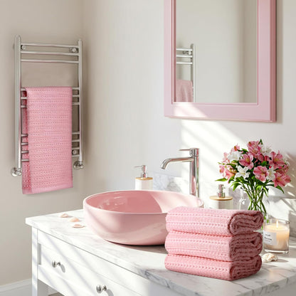 Mindsoft 4 Pack Pink Hand Towels Waffle Striped Pattern 100% Cotton Soft Hand Towels for Bathroom 13 x 29 Inch Absorbent Waffle Washcloths for Bathroom Kitchen