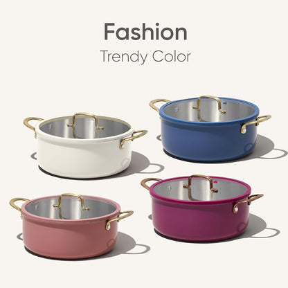 CAROTE 6QT Fully-Clad 3-Ply Stainless Steel Stockpot with Lid Small Kitchen Pot,Outer Ceramic Layer,Even Heating, Fits all stoves,Oven & Dishwasher Safe,Stay Cool Handle,Pink (PFAS/PFOA/PFOS Free)