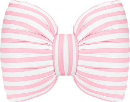 Little Pink Bow Pillows Car Decorative 10x9.5 inch, Stripes Shaped Headrest Pillow for Car Cotton Handmade Cushion Striped Case Washable Coquette for Sofa Office Neck Lumbar Aesthetic Room Home Decor