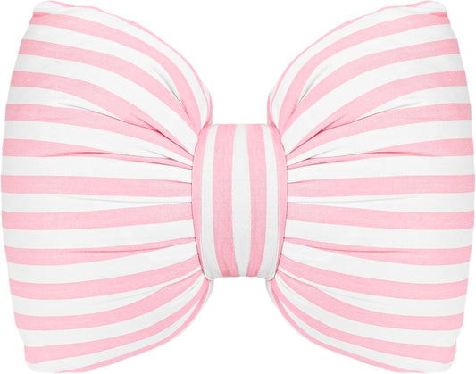 Little Pink Bow Pillows Car Decorative 10x9.5 inch, Stripes Shaped Headrest Pillow for Car Cotton Handmade Cushion Striped Case Washable Coquette for Sofa Office Neck Lumbar Aesthetic Room Home Decor