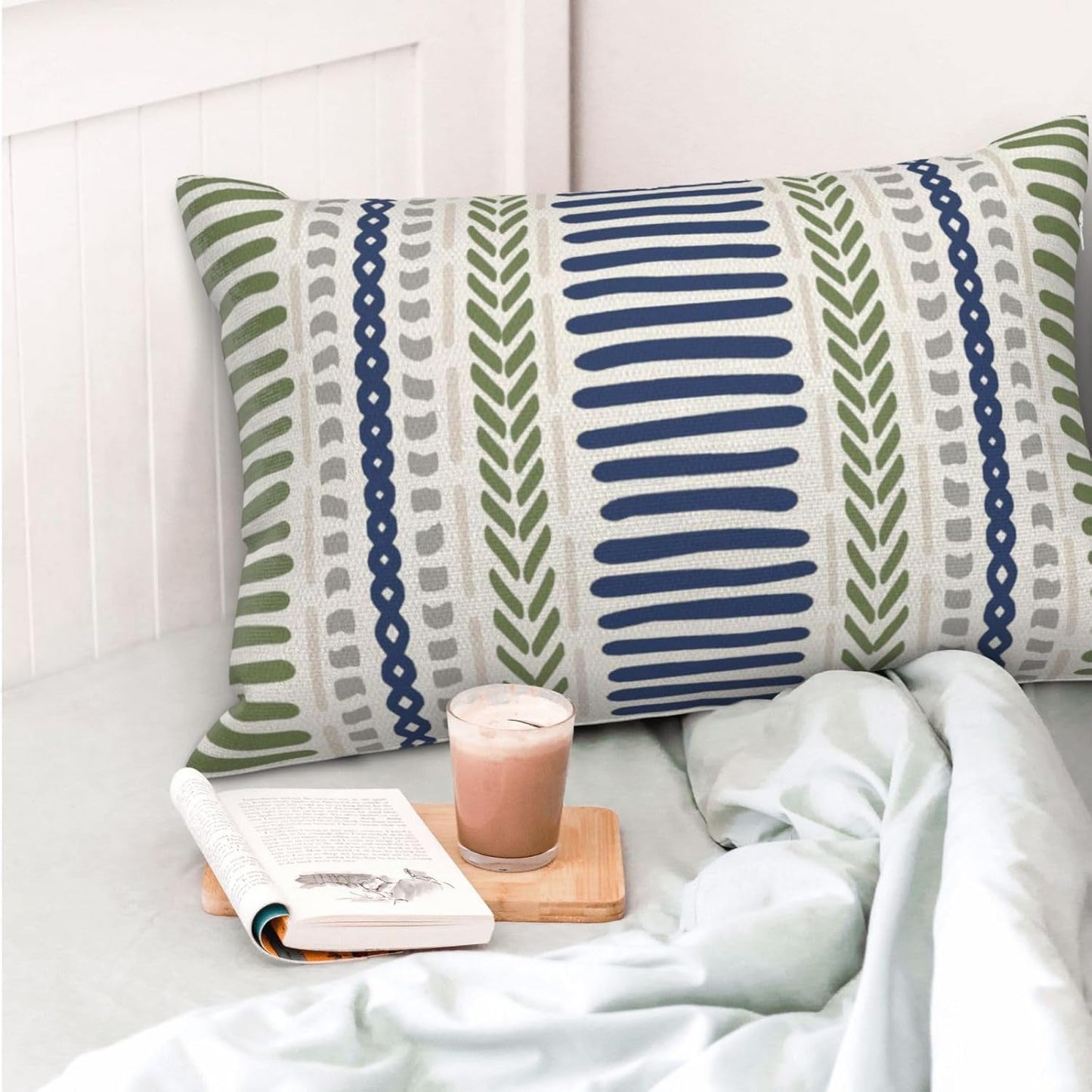 Pink Sage Green Pillow Covers 18x18 Inch 2 Pcs Boho Preppy Polka Dots Striped Decor Throw Pillows Modern Geometric Outdoor Farmhouse Decoration Pillowcase Linen Cushion Cover for Couch Sofa