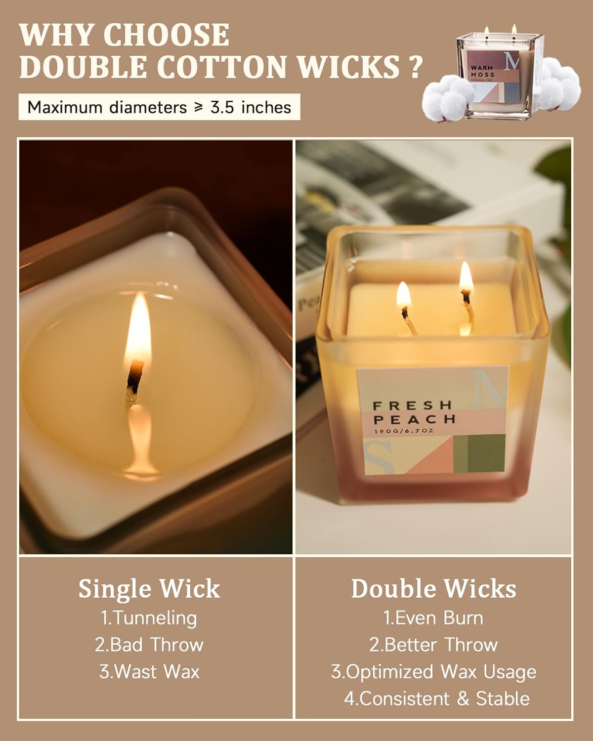 M&SENSE Peach Scented Candles Gift Set with Refills，14.3oz Soy Jar Candle Set Clean Burning Candle Gifts, Up to 80 Hours Long Lasting Aromatherapy Candle for Women Girlfriend Mom Teacher