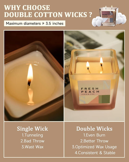 M&SENSE Peach Scented Candles Gift Set with Refills，14.3oz Soy Jar Candle Set Clean Burning Candle Gifts, Up to 80 Hours Long Lasting Aromatherapy Candle for Women Girlfriend Mom Teacher