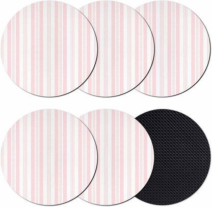 Pink Striped Coasters Set of 6 Absorbent Coasters for Drinks Coffee Table Decor Diatomaceous Earth Cup Coaster for Bar Desk Accessories Modern Farmhouse Geometric Thine Stripes Gifts for Women 4Inch