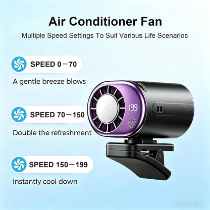 Clip On Fan with Led Display, Portable Ac for Car, 16°C Cooling System, 360° Rotation & 199 Speeds Adjustable Mini Car Fan, Car Air Conditioner, Personal Fan for Vehicle, Office, Outdoor Use (Pink)