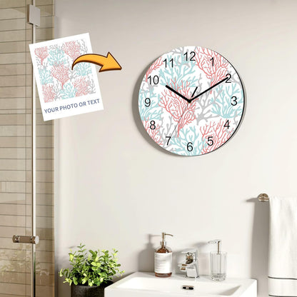 Summer Gradient Pink Teal Ocean Coral Sea Wall Clock Battery Operated Non-Ticking 10" Round Wood Clocks, Kitchen Wall Clock for School Bathroom Living Room Home Office Wall Decor