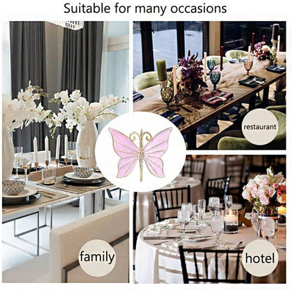Butterfly Napkin Rings Set of 8, Flower Butterfly Napkin Ring Holder for Easter, Wedding, Christmas, Dinner Party, Family Gathering Napkin Cloth Ornament Decoration Table Accessories (Pink)