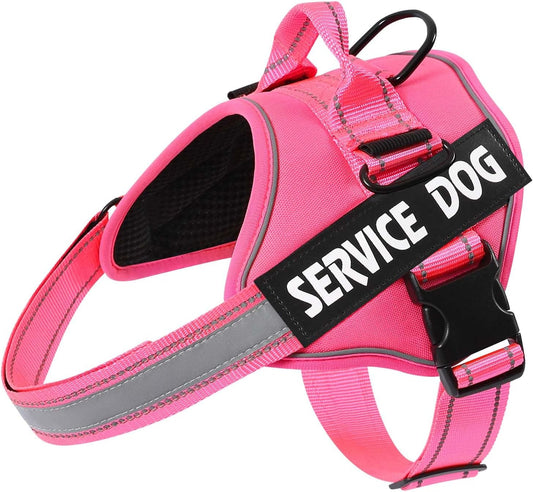 MUMUPET Service Dog Harness, No Pull Reflective Adjustable with Handle, Soft Breathable Padding for Small Dogs, 2 Removable Velcro Patches (Hot Pink, S)