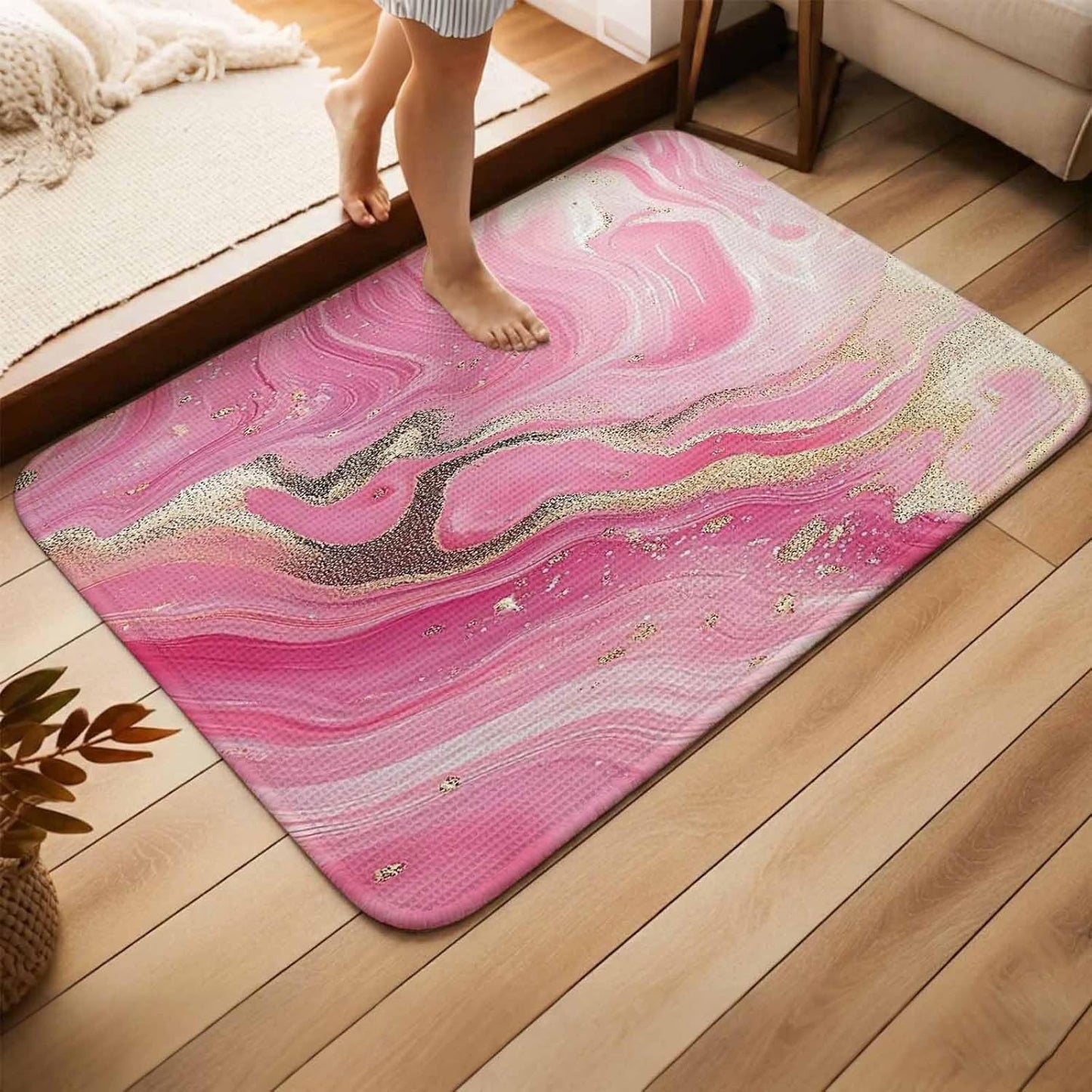 Living Room Rug Minimalist Style Modern Pink Waves Area Rug Washable Rugs for Bedroom Dining Room, Abstract Art Non-Slip Absorbent Floor Carpet Area Rugs 47x63in