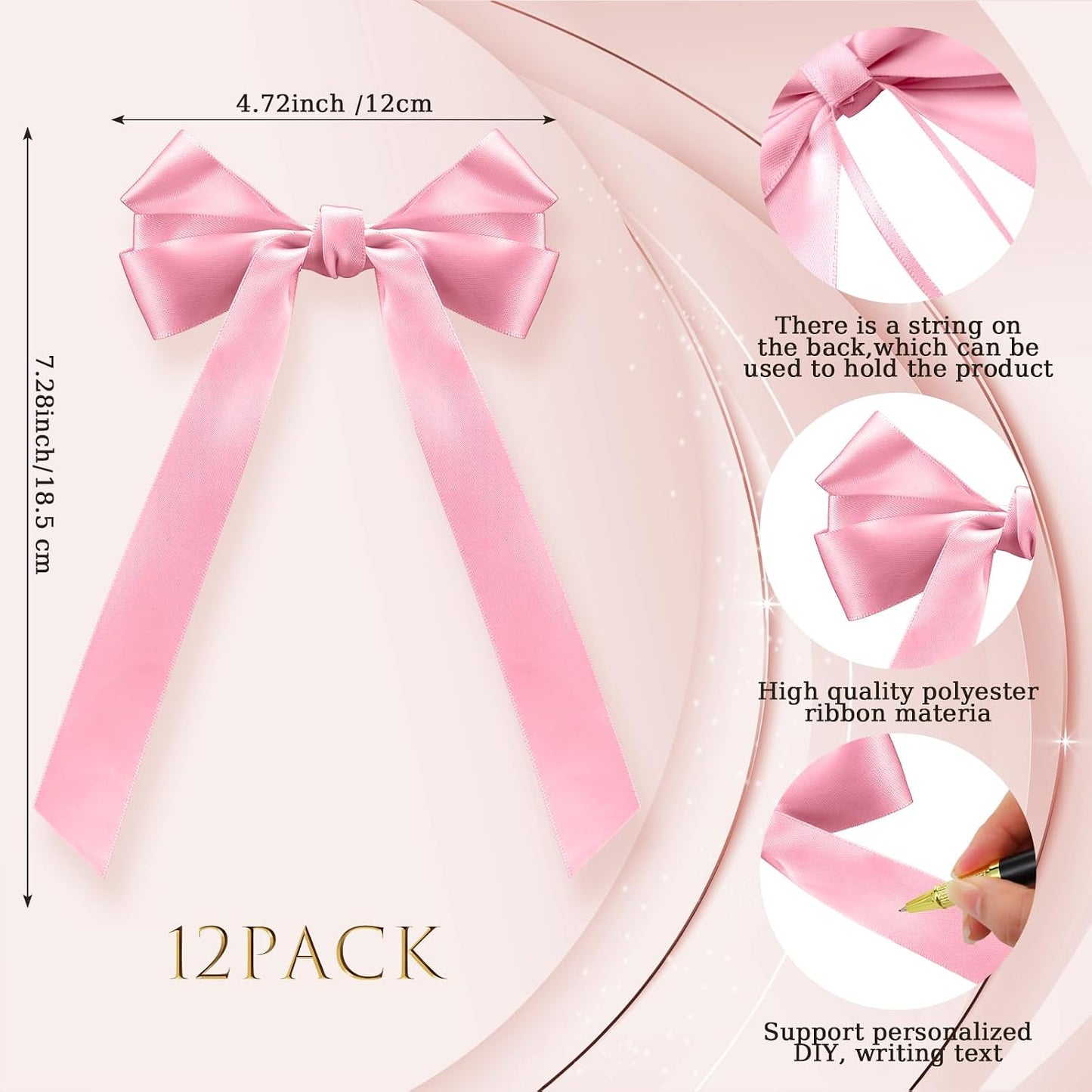Bow Napkin Rings Set of 12 Pink Ribbon Candlestick Decor Charms Coquette Bow for Wine Glasses Ribbon Gift Rings Bulk for Candle Holder Wedding Birthday Party Bridal Shower Wrapping