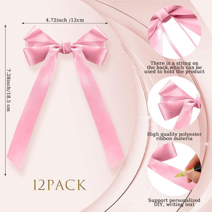 Bow Napkin Rings Set of 12 Pink Ribbon Candlestick Decor Charms Coquette Bow for Wine Glasses Ribbon Gift Rings Bulk for Candle Holder Wedding Birthday Party Bridal Shower Wrapping