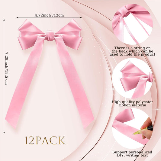 Bow Napkin Rings Set of 12 Pink Ribbon Candlestick Decor Charms Coquette Bow for Wine Glasses Ribbon Gift Rings Bulk for Candle Holder Wedding Birthday Party Bridal Shower Wrapping