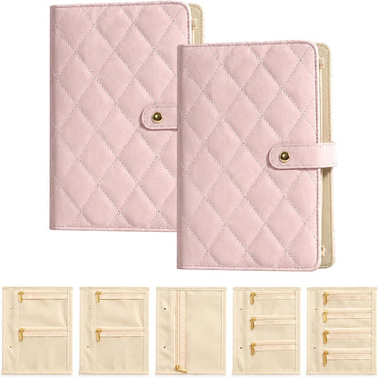 Travel Jewelry Notebook, Portable Jewelry Travel Case with 5 Detachable Velvet Zipper Pouches, Faux Leather Binder for Rings, Earrings, Necklaces (Light pink,2PCS)