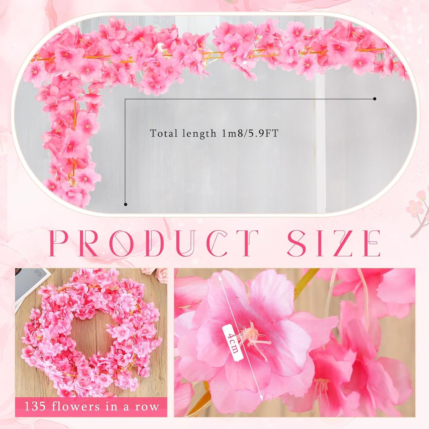 Nuenen 16 Pack 94.4ft Artificial Cherry Blossom Vines Cherry Blossom Flower Garland Hanging Silk Cute Room Decor for Japanese Kawaii Bedroom Party Wedding Spring Home Decorations (Peach Pink)