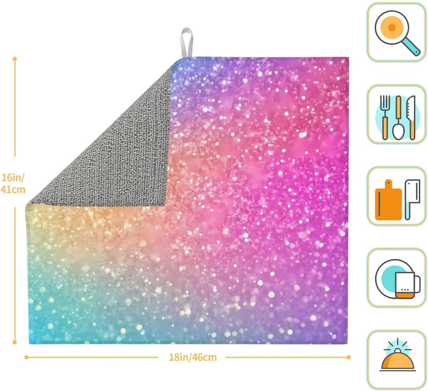 Fun Rainbow Pink Print Microfiber Dish Drying Mat for Kitchen Counter 16x18 in Super Absorbent Drying Pad for Countertops, Sinks, Draining Racks with Hanging