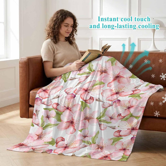 50"x60" Standard Throw Cooling Blanket Pink Peach Blossom Ice Silk Lightweight Breathable Soft Summer Blanket for Hot Sleepers Couch Bed Sofa Camping Spring Flowers
