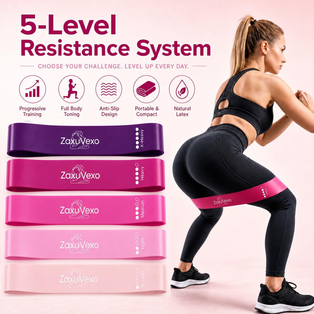 5-Pack Workout Resistance Bands: Elastic for Strength, Stretching, Pilates & Yoga. Home Gym Equipment for Men/Women, Suits Physical Therapy, Leg/glute/arm Training—Practical, Multi-use.