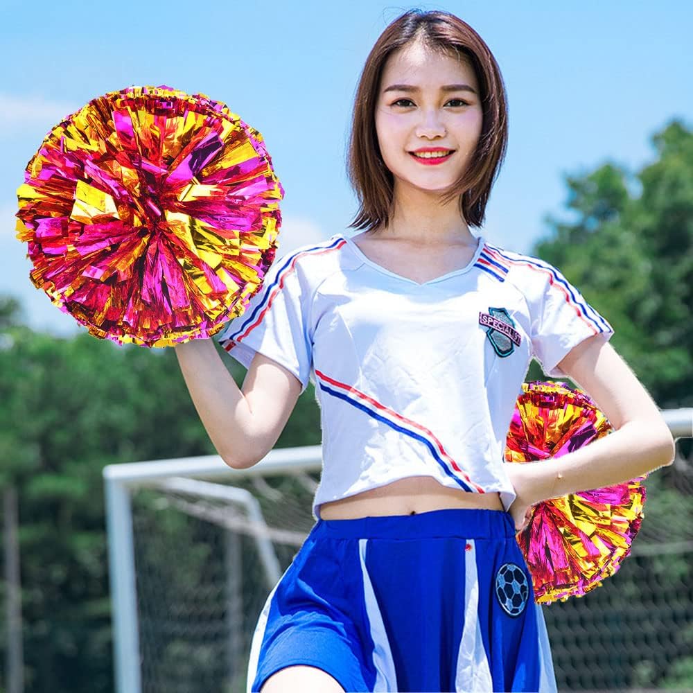 Springen Cheerleading Pom Poms, Cheerleading Metallic Foil & Plastic Ring Pom Poms for Cheer Sport Kids Adults Team Spirit Cheering