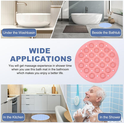 PATIKIL 11.81 x 11.81 Round Non-Slip Shower Mat, PET Bathtub Floor Mat with Suction Cups & Drain Holes for Shower Stall Bathroom Bathtub, Pink