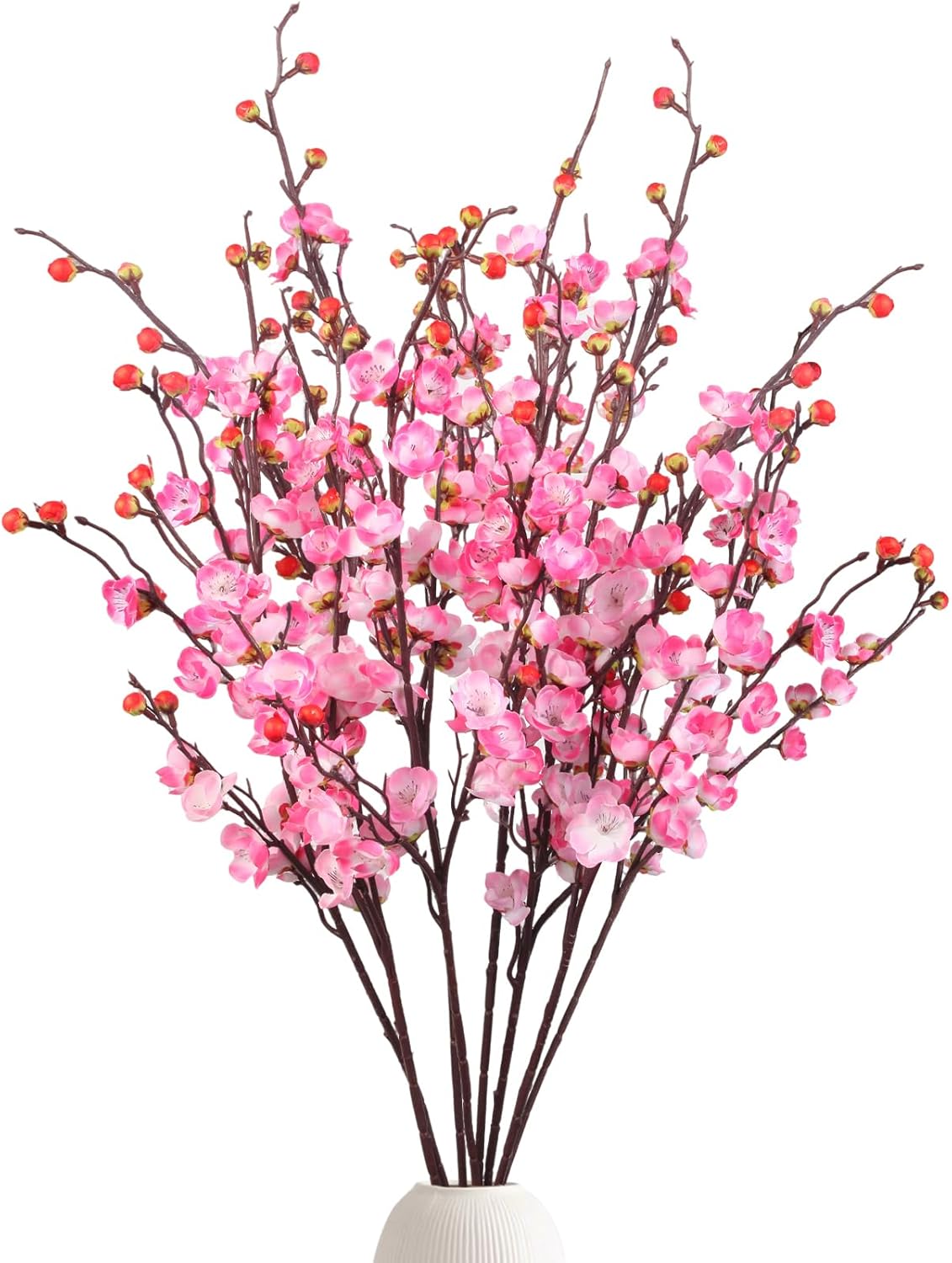 8pcs Pink Cherry Blossom Branches Artificial Flowers for Winter Spring Indoor Decoration, 36" Plum Fake Peach Plants for Wedding Home Office Bedroom Party Decor (Pink, 36in)