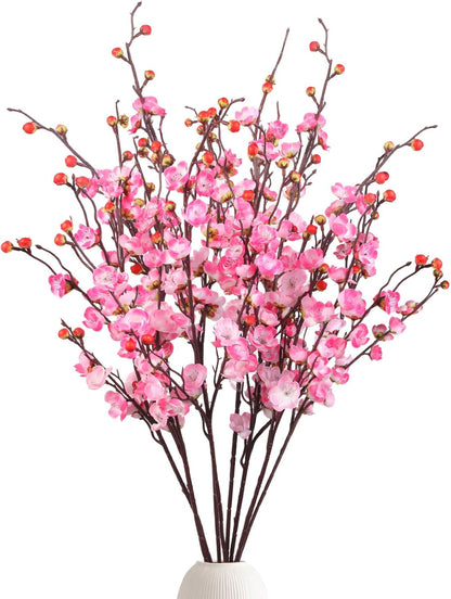 8pcs Pink Cherry Blossom Branches Artificial Flowers for Winter Spring Indoor Decoration, 36" Plum Fake Peach Plants for Wedding Home Office Bedroom Party Decor (Pink, 36in)
