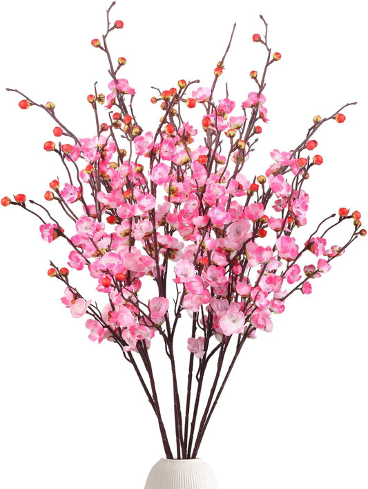 8pcs Pink Cherry Blossom Branches Artificial Flowers for Winter Spring Indoor Decoration, 36" Plum Fake Peach Plants for Wedding Home Office Bedroom Party Decor (Pink, 36in)