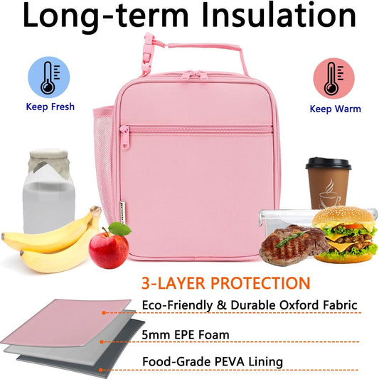 GYEUKHAM Lunch Box for Kids Boys Girls Men Women, Insulated Small Soft Cooler Lunch Bag Kit for School Work Picnic Travel - Reusable Portable lunchbox, Pink