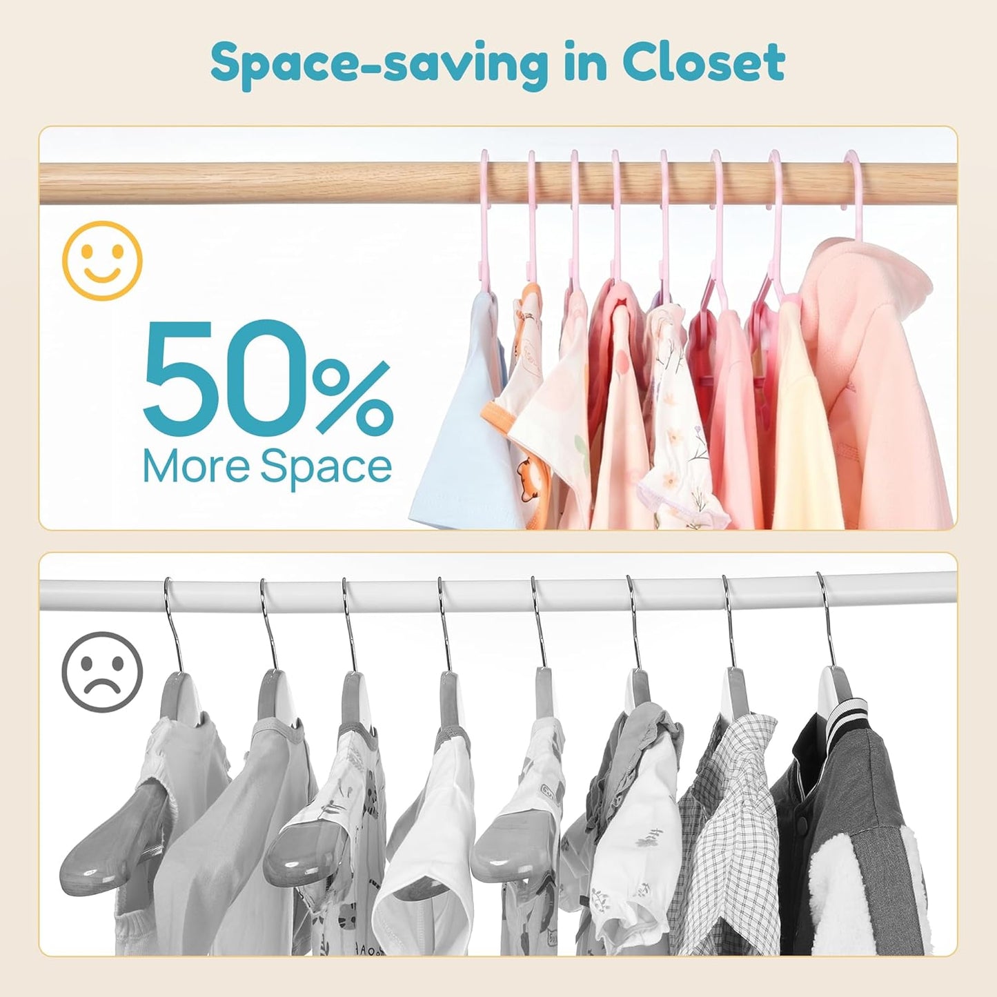 Vtopmart 60 Pack Kids Hangers, 11 inches Baby Clothes Hangers for Closet, StackFit Interlocking Toddler Hanger for Pants, Dress, Skirt, Space-Saving Children Hangers with Non-Slip Shoulder Grooves