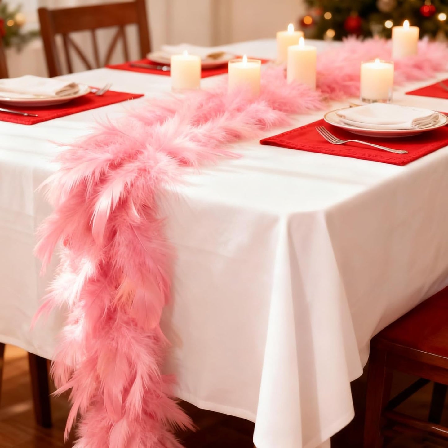 2 Pcs 12 Ft Christmas Tree Garland Decoration Pink Pampas Grass Garland Artificial Faux Fabric Feathers Wreath for Mantle Xmas Tree Home Farmhouse Christmas Holiday Party Supplies