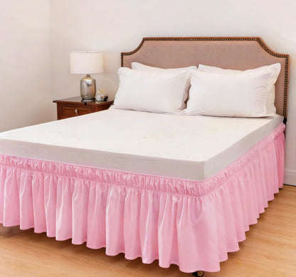 Bed Skirt, Elastic Wrap Around Dust Ruffle Bed Skirting Easy to Install, Adjustable Tailored Bedskirts Fade & Wrinkle Resistant (Pink, Queen-15 Drop)