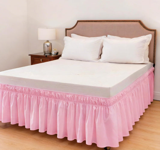 Bed Skirt, Elastic Wrap Around Dust Ruffle Bed Skirting Easy to Install, Adjustable Tailored Bedskirts Fade & Wrinkle Resistant (Pink, Queen-15 Drop)