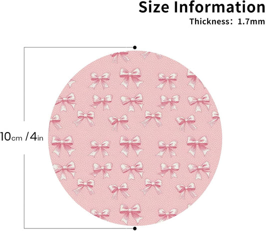 Leather Coasters Set of 4 - Ribbon Bow Pink Print Lightweight Drink Coasters for Desk, Non-Slip Anti-Scalding Desk Coaster Cup for Table Office Decor