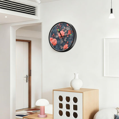 Night Light Wall Clock, Silent Non Ticking Analog Clock with LED Glow, High Transparent Acrylic Round Coral Pink Roses Wall Clocks, Battery Operated (Batteries Not Included)