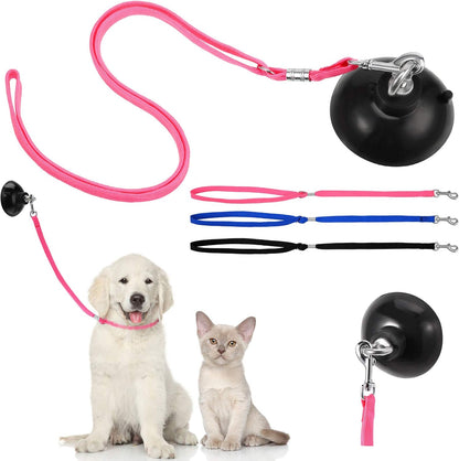 Frienda 4 Pcs Dog Bathing Tether with Suction Cup Cat Restraint for Bathing Dog Grooming Tub Restraint Loops Adjustable Cat Fixed Safety Rope for Pet Shower Grooming Helper(Blue Black Pink)